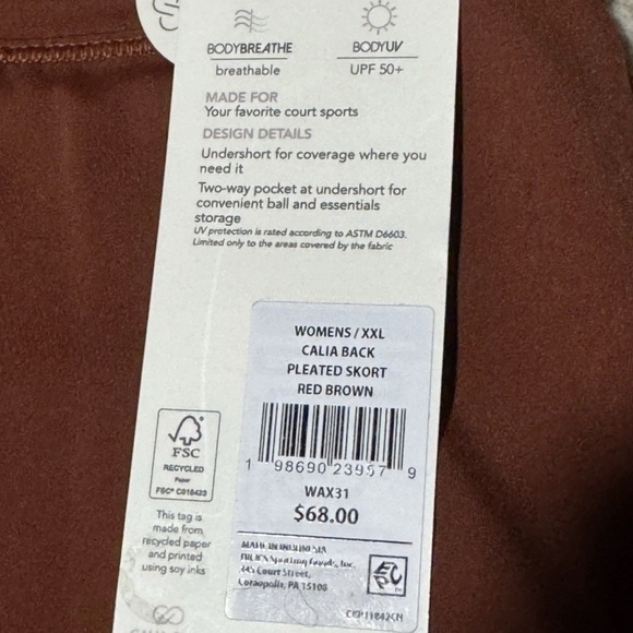 NWT Calia XXL Skort Pleated High Rise Brown Court Athletic Tennis Skirt Short - Picture 4 of 11